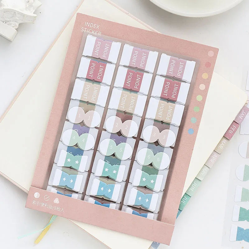 8 Sheets Morandi Color Index Stickers Self Adhesive Categorized Label Tag Marker Paper for Diary Agenda Planner Writable Sticker