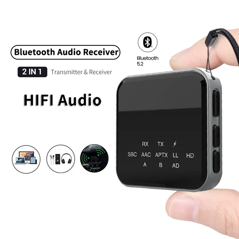 2 em 1 HiFi Bluetooth 5.2 HD Transmissor Receptor Sem Fio 3.5mm Adaptador Óptico AUX para Sistema Estéreo de TV de Carro