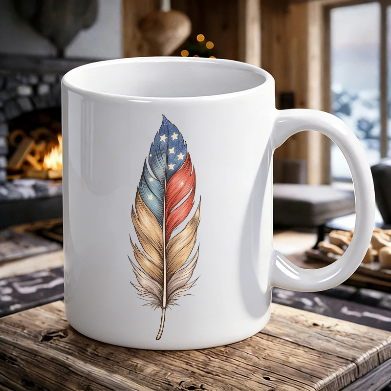 

Independence Day Mug Coffee Cup Ceramic Cup Patriotic Feather Print Cup - American Flag Inspired Design