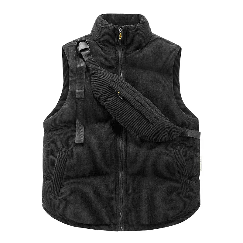 

Korean Winter Vest Fashion Harajuku Waistcoat Sleeveless Men Warm Thick Jacket With Backpack Corduroy Men's New Autumn Coats