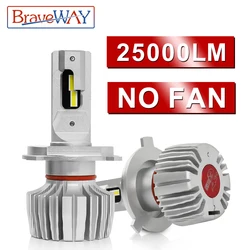 BraveWAY [New Technology] LED 12V/24V Car/Truck Lights H1 H4 LED Headlight Bulb H7 LED Canbus 55W 6000K 25000LM Fanless[NO FAN]