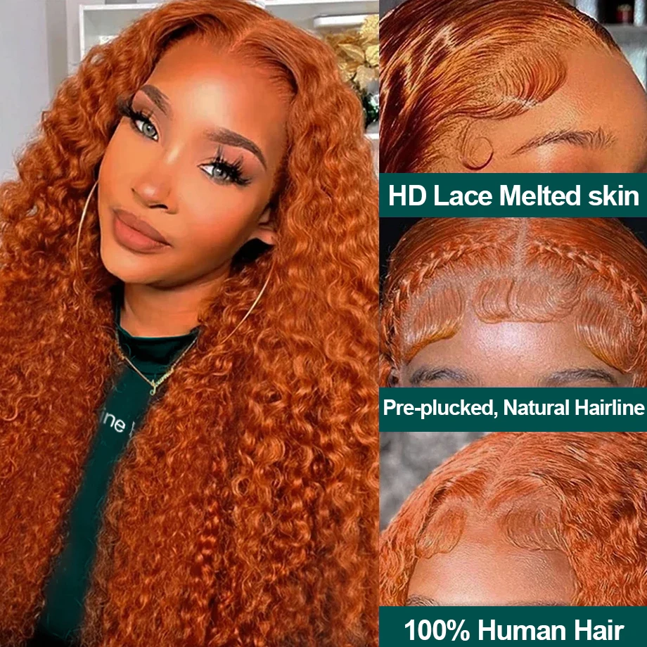 Pomarańczowy Ginger Hd Lace Wig 13x6 Human Hair Wigs For Women Glueless Curly 360 Front 30 Inch Water Wave 13x4 Deep Wave Frontal Wig