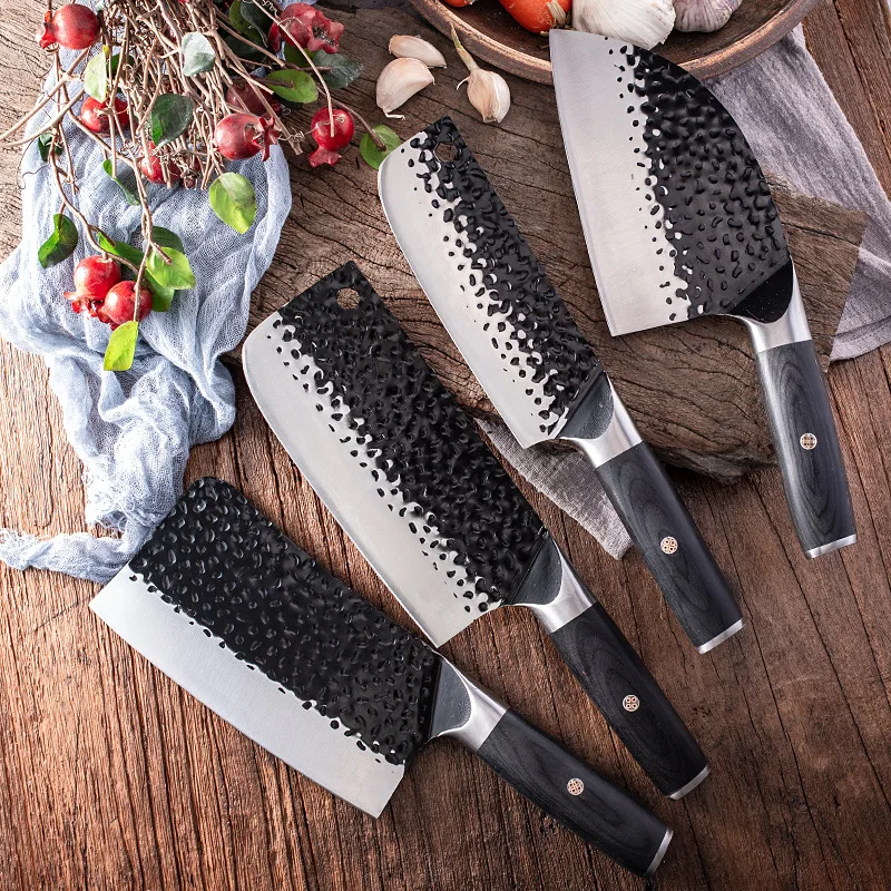 Forged Kitchen Chef Knife Set High Carbon Steel Meat Vegetables Slicing Knives Wide Blade Professional Butcher Chop Bone Knife