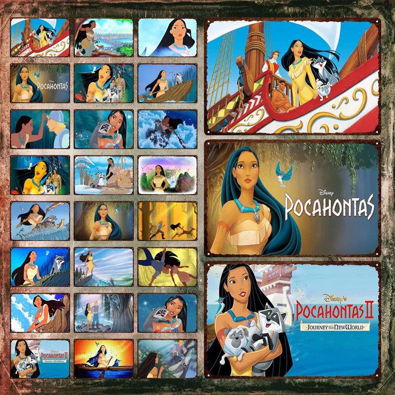 Disney Pocahontas Metal Poster Classic Feature Animated Movies Metal Sign Vintage Tin Sign Cartoon Metal Plaque for Room Decor