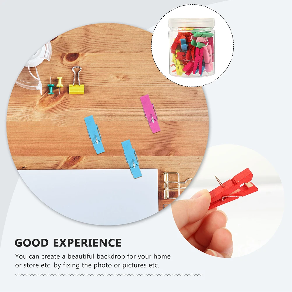 

50pcs Wooden Clip Thumbtack Pushpins Storage Box Multiple Colors Smooth Rounded Corners Practical Classroom Decor Craft