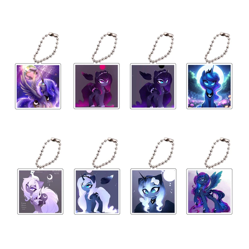 My Little Pony Keychain New Dark Series Twilight Sparkle Apple Jack Square Pendant Rainbow Dash Diy Acrylic Accessories Gift