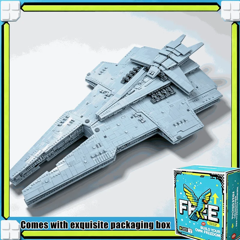 6392PCS MOC Fork Shaped Battle Cruiser Model Custom Puzzle DIY Assembly Building Blocks Galaxy War Ship Collection Display Gift