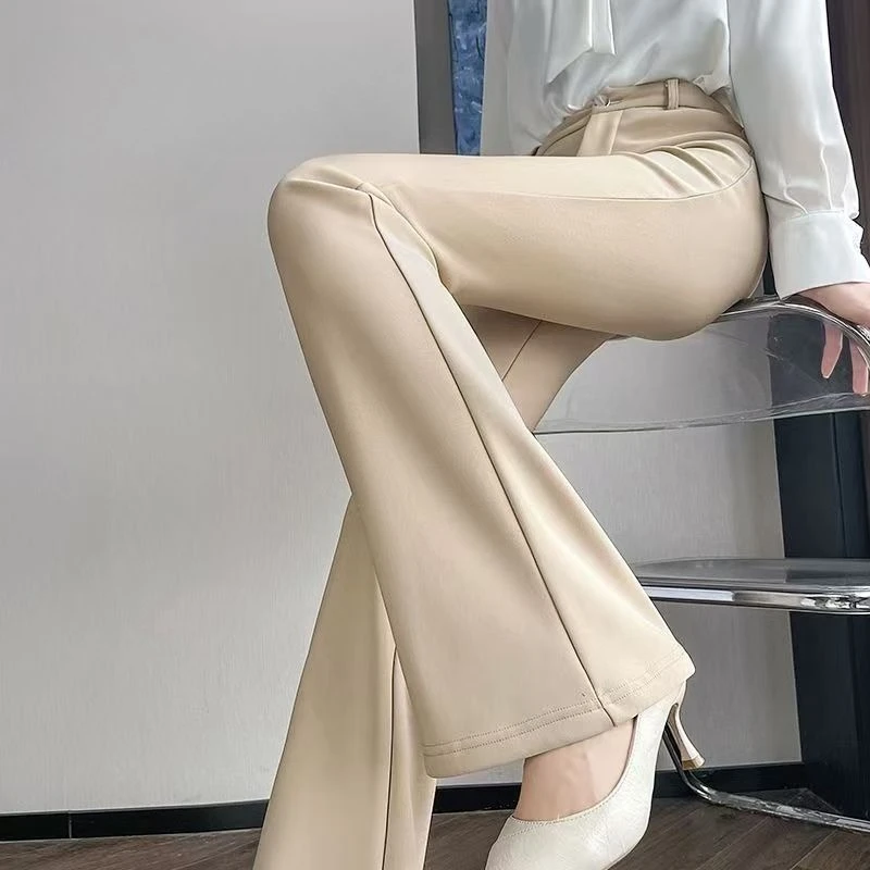 Women High Waist Micro Flare Trousers Summer Stretch Suit Pants Elegant Horseface Hem Wide Leg Floor Length Office Lady