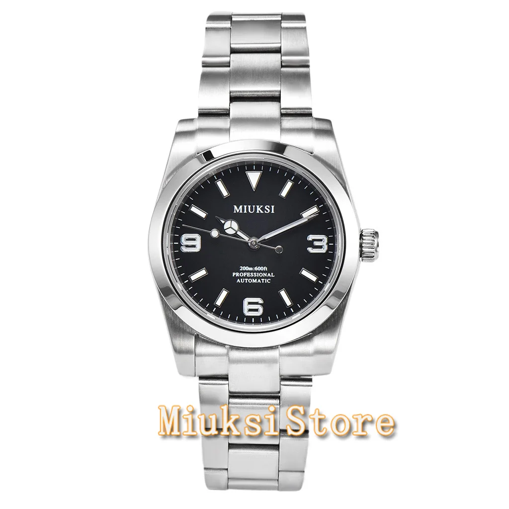 Miuksi 36mm/40mm Silver Sapphire Glass Watch Case Black/White Dial Men's Mechanical Wristwatches NH35 Automatic Movement