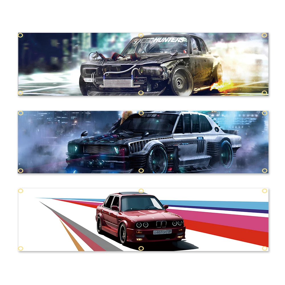 Bannière de course automobile rétro classique 60x240cm, décoration murale de garage, affiche artistique de voiture tuning, drapeau suspendu pour man cave et atelier automobile