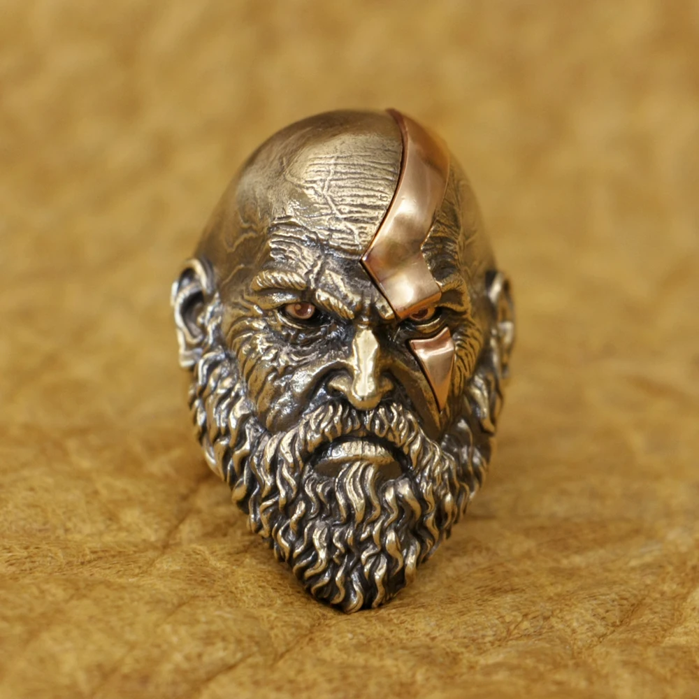 Copper Eyes and Coating Brass God Of War Kratos Ring Adjust Punk Ring BR429 US Size 8~15