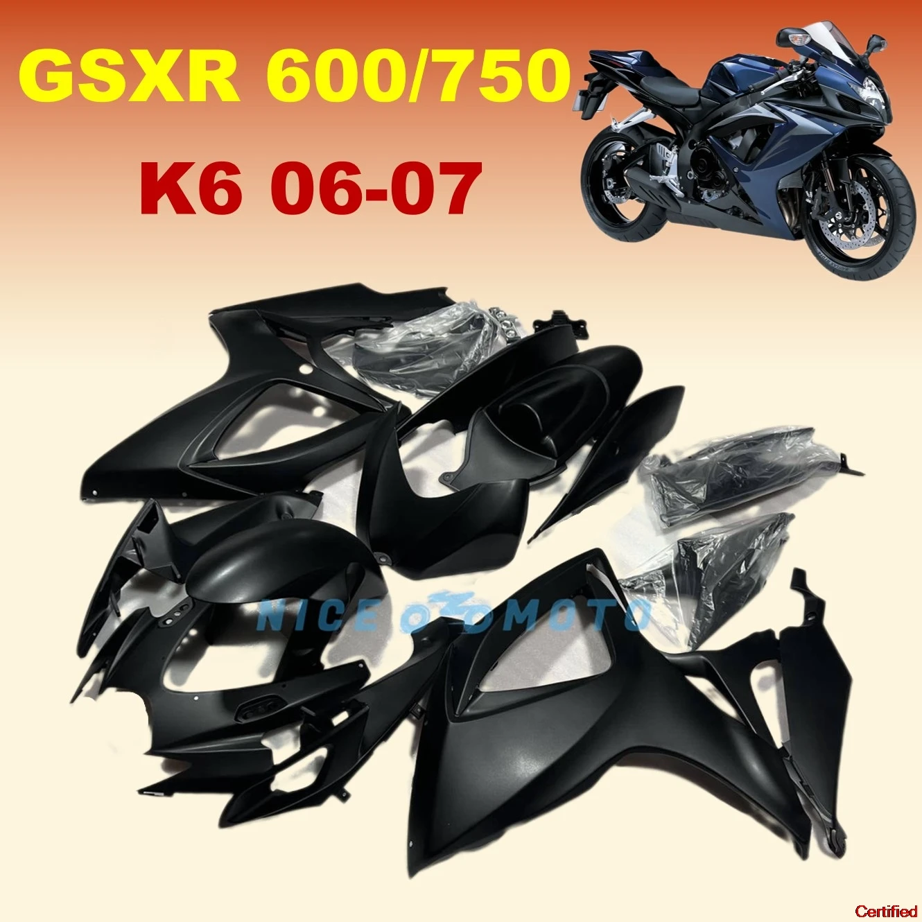 

ABS Plastic Fairings kit For Suzuki GSX-R600 750 GSXR600 06 07 GSXR750 2006 2007 K6 Motorcycle Matte Black Bodywork