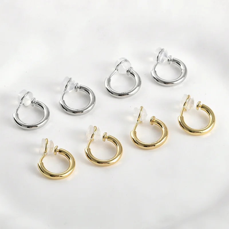 Copper-plated 14k Gold Color Simple Versatile Plain Ring Ear Clips Circle Without Pierced Earrings DIY Handmade Earrings Jewelry