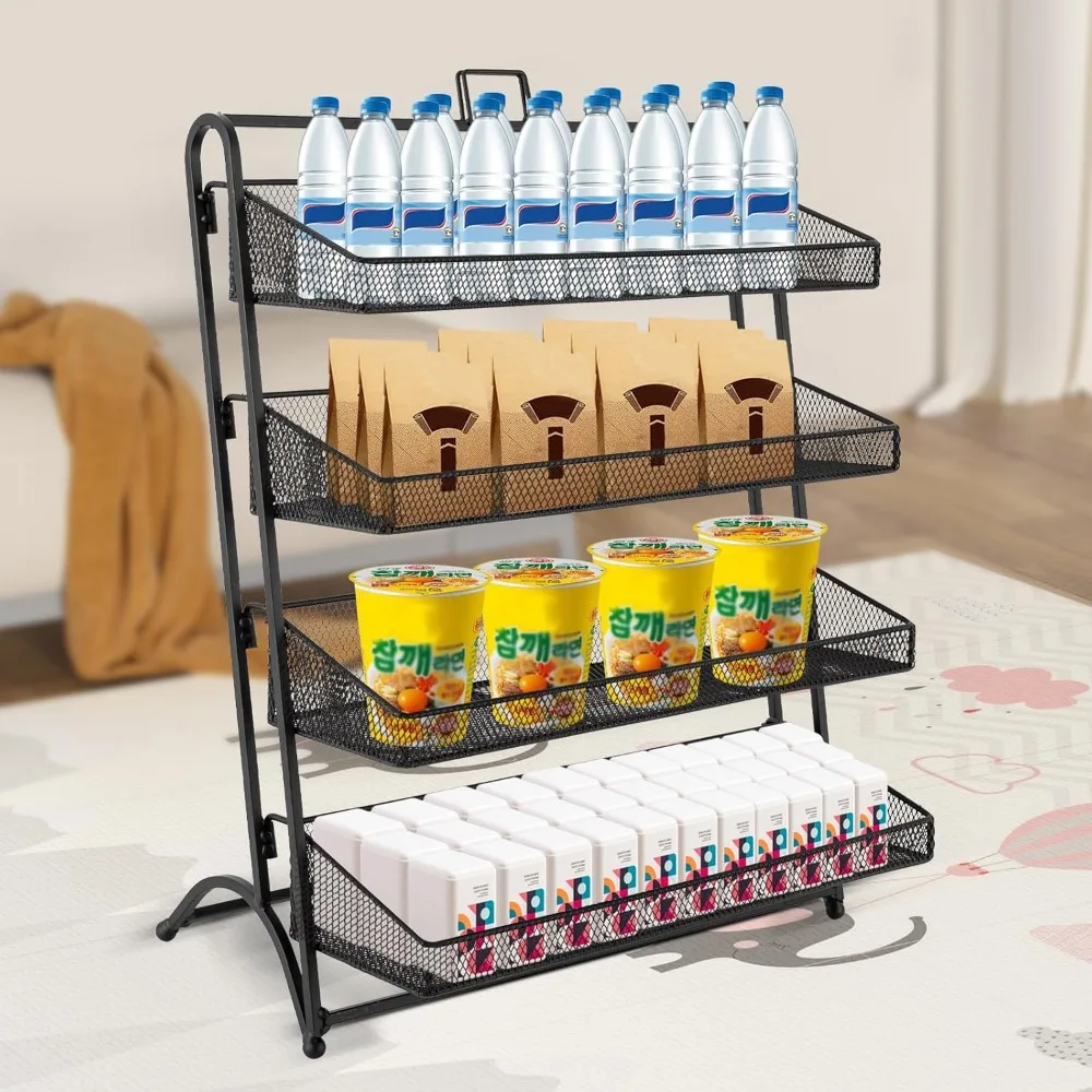 Estante de exhibición de dulces y aperitivos de 4 niveles, soporte de Metal para aperitivos al por menor, soporte de exhibición para estante de chips para encimera, cocina de concesión de tienda