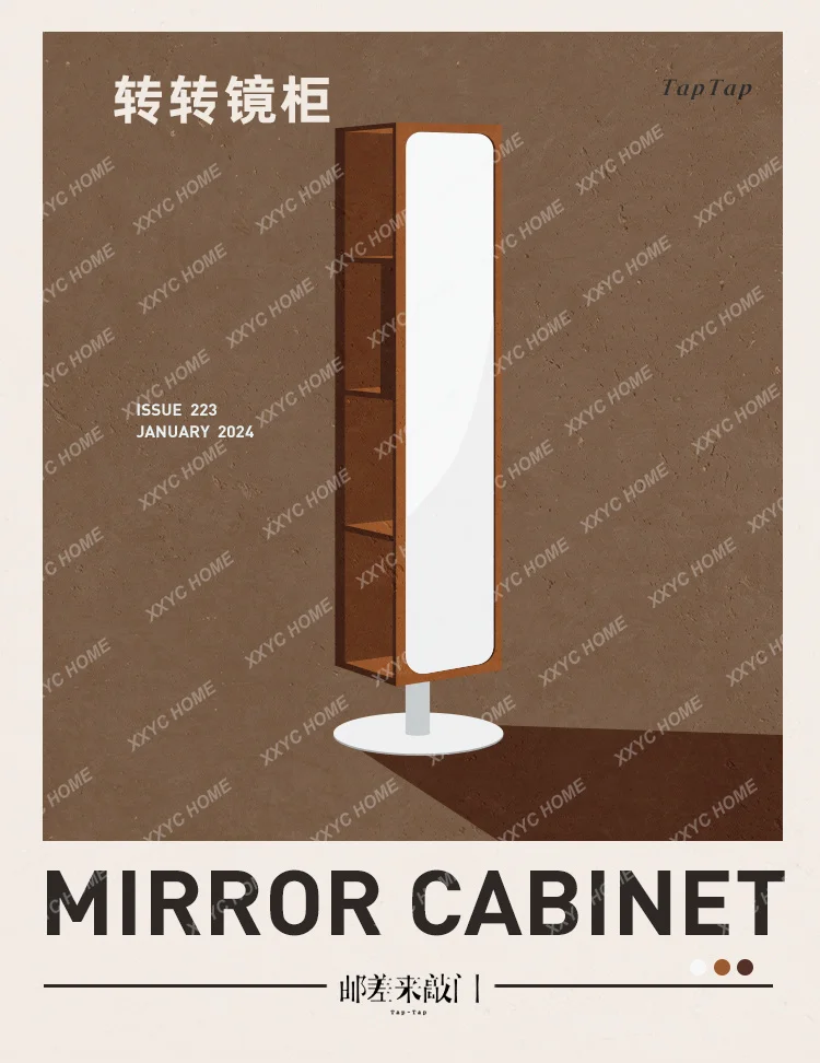 L*Rotating full-length mirror cabinet Japanese cherry wood full-length mirror floor-to-ceiling magazine bookshelf corner cabinet