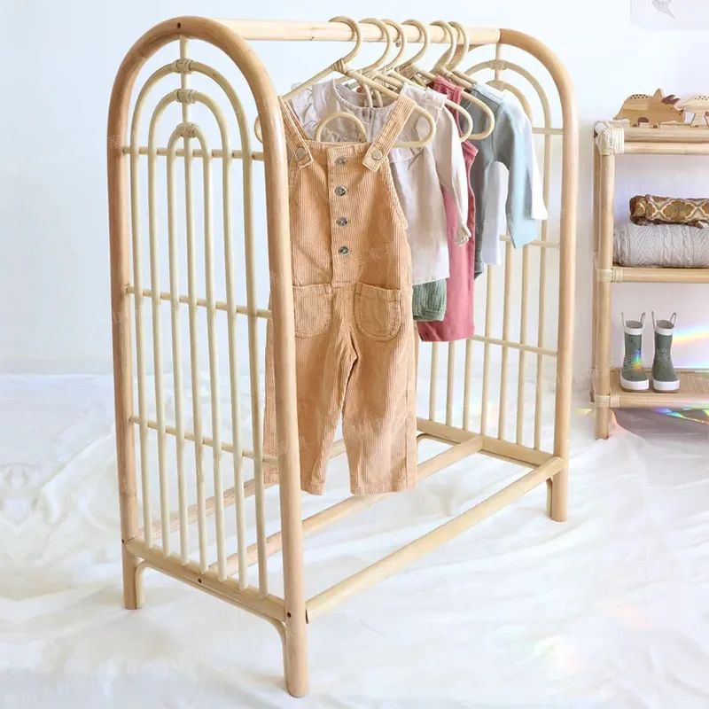 Natural Rattan Drying Rack for Children Clothes INS Style Photo Shooting Props Baby Laundry Organizer Home Decor Storage