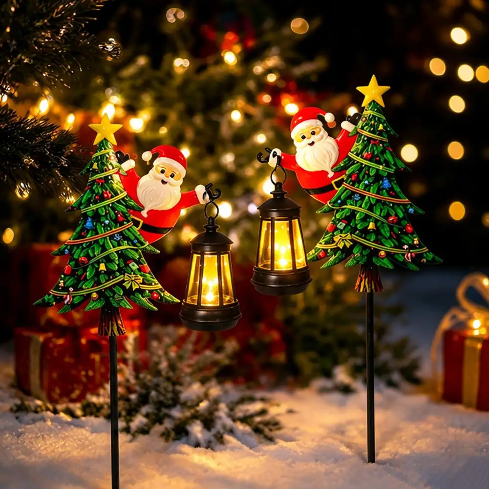 Weather Resistant Garden Ornaments Solar Christmas Garden Lights 2pcs Solar Santa Garden Stake Lights Christmas Pathway Lantern