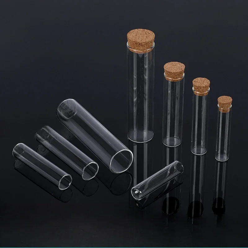 DIA 12mm to 30mm Transparent Clear Lab Flat Bottom Thickening Glass Test Tube with Cork Stoppers