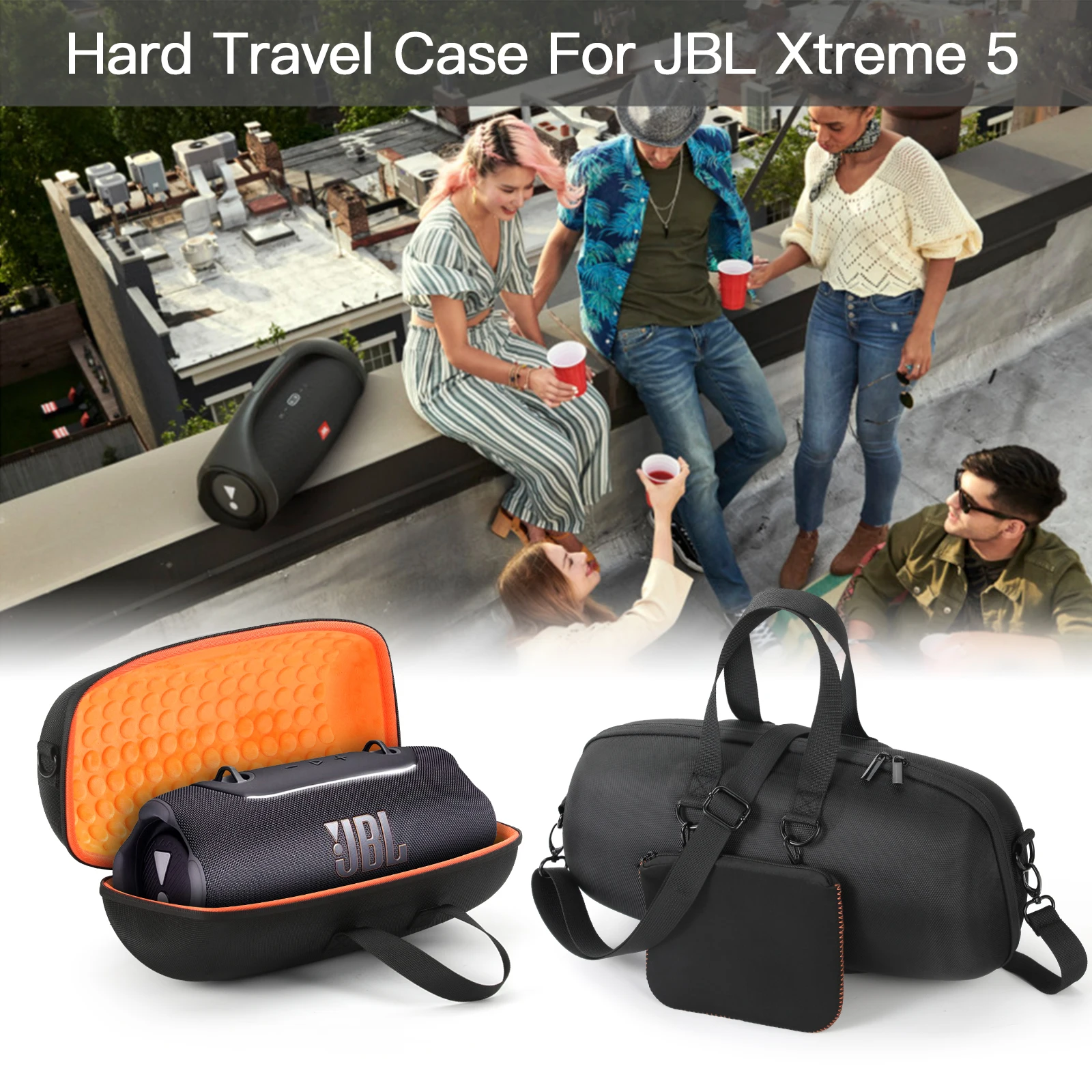 jbl-xtreme-5用ポータブルキャリングケース、ハードeva耐衝撃防水ポータブル保護バッグ、ショルダーパッド付き