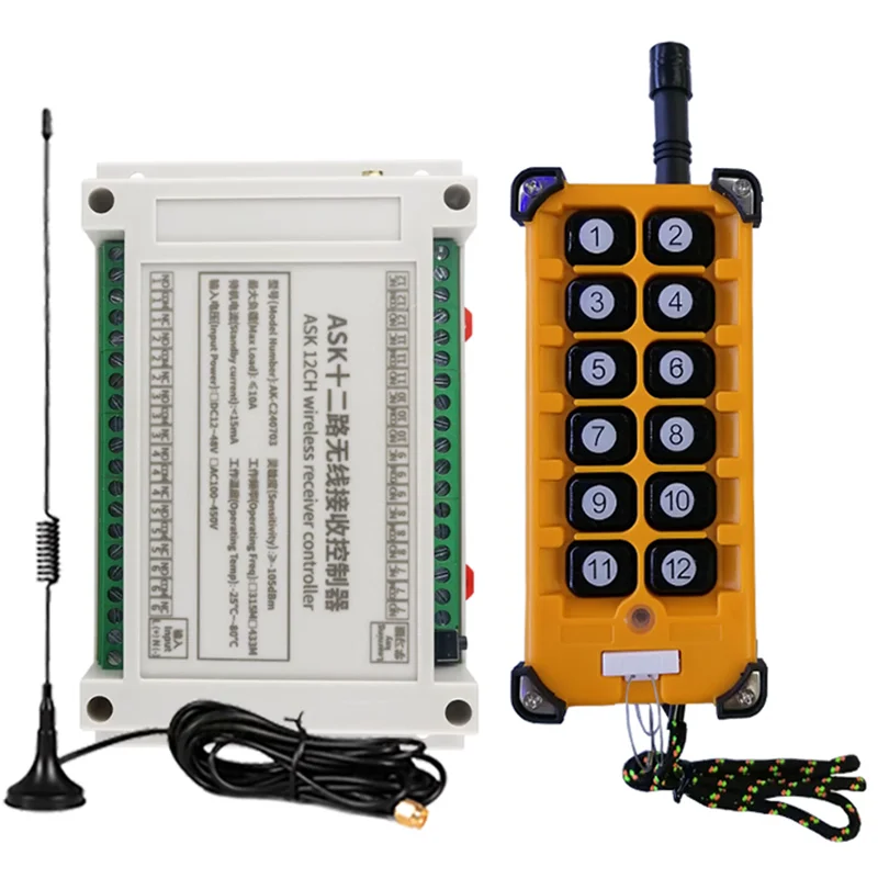 3000m Industrial DC 12V 24V 36V 48V 12CH RF Wireless Remote Control Overhead travelling crane System Receiver Digital key RE