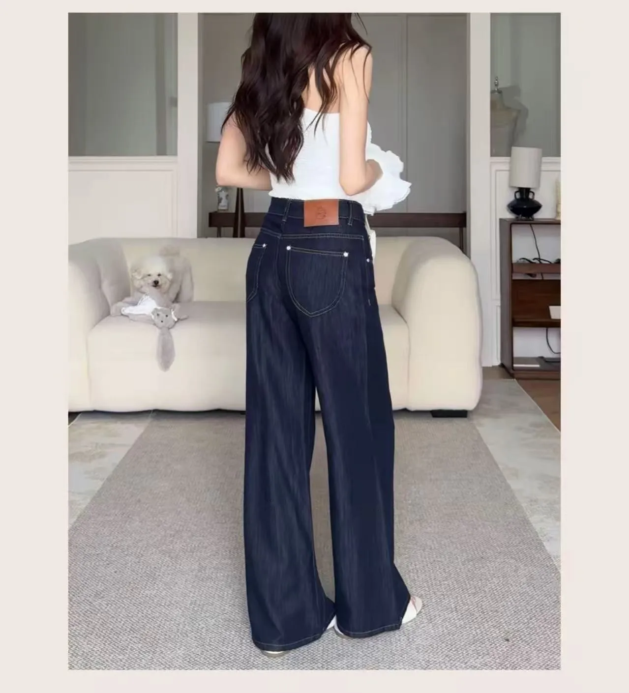 Loose Leisure Womens Highwaisted Jeans Straight Tube Blue Denim Pants Low Waist Streetwear Y2K Bootcut Wide Leg Pocket Design