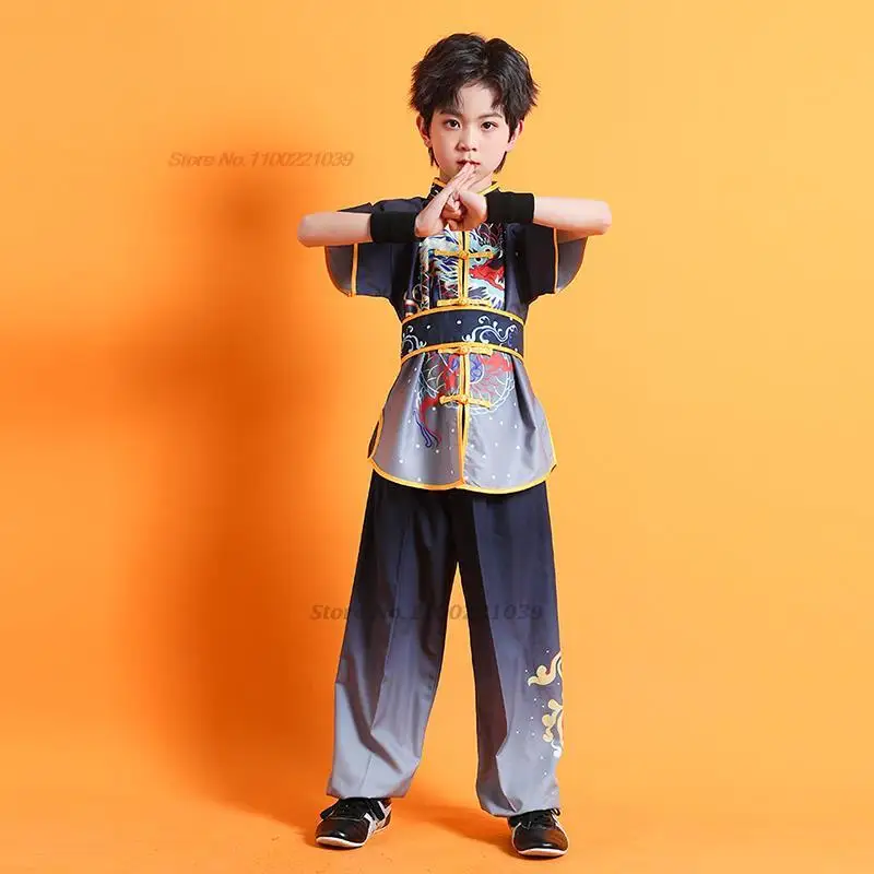 2023 Chinese Children Tai Chi Wushu Clothing Dragon Print Martial Arts Suit Kung Fu Uniform Wing Chun Shaolin Chinese Kungfu Set