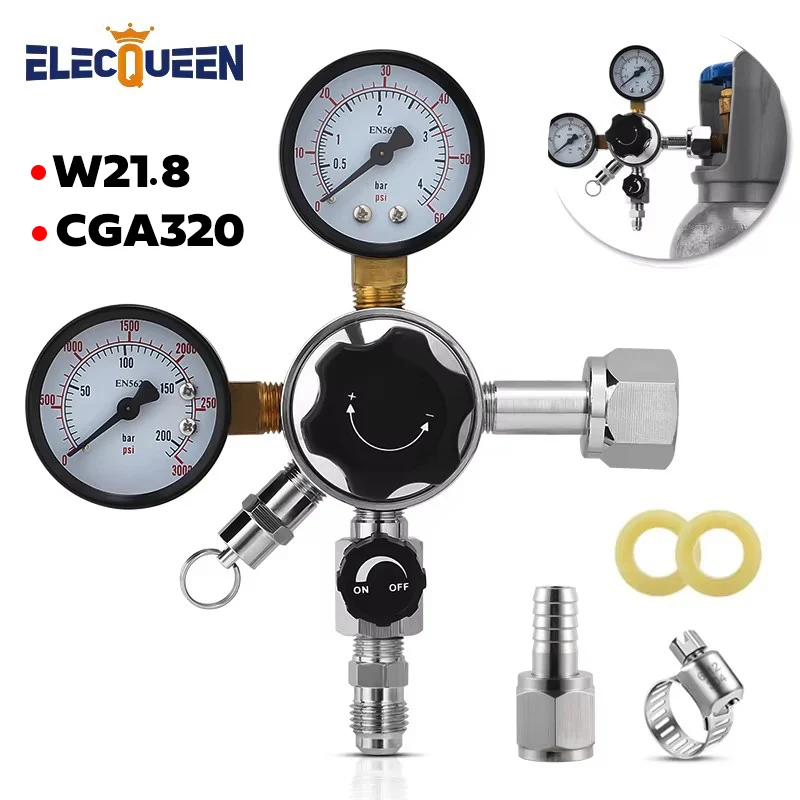 Co2 Pressure Regulator for Beer,CGA320/W21.8 Quick Disconnect Keg Regulator with Independent Control Valve Stable Carbonate beer