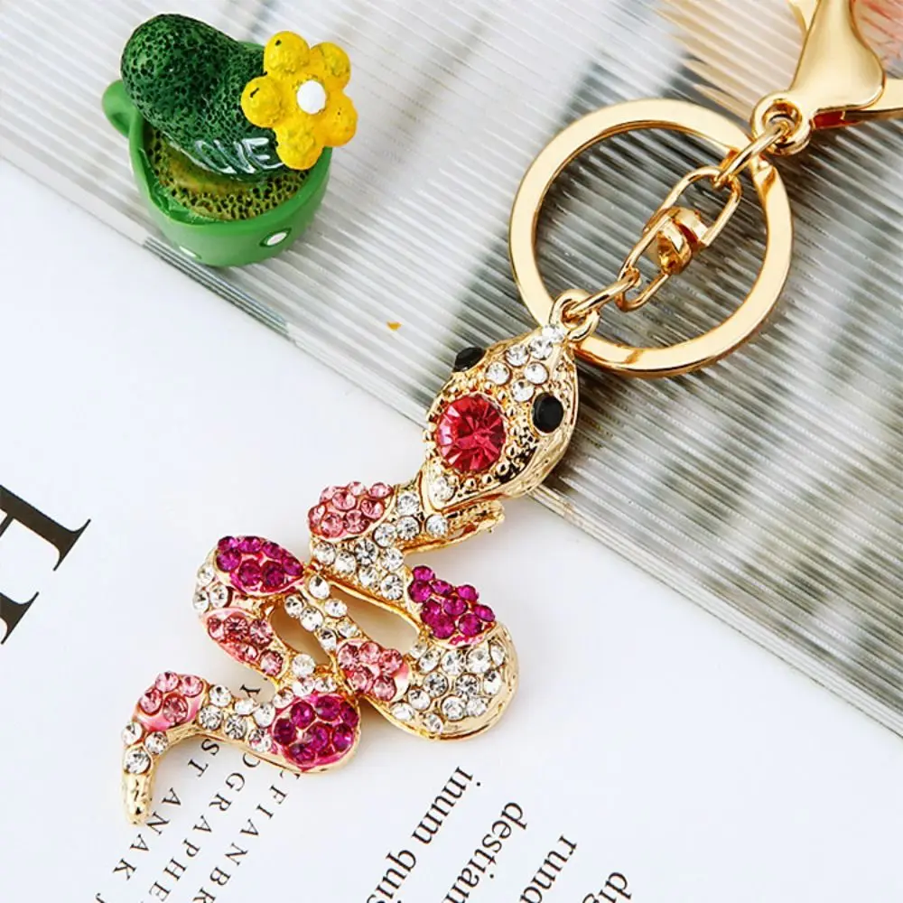 Fortune Rhinestone Snake Keychain Colorful Chinese Style Women's Bag Pendant Exquisite Collection Snake Lucky Pendant Couple