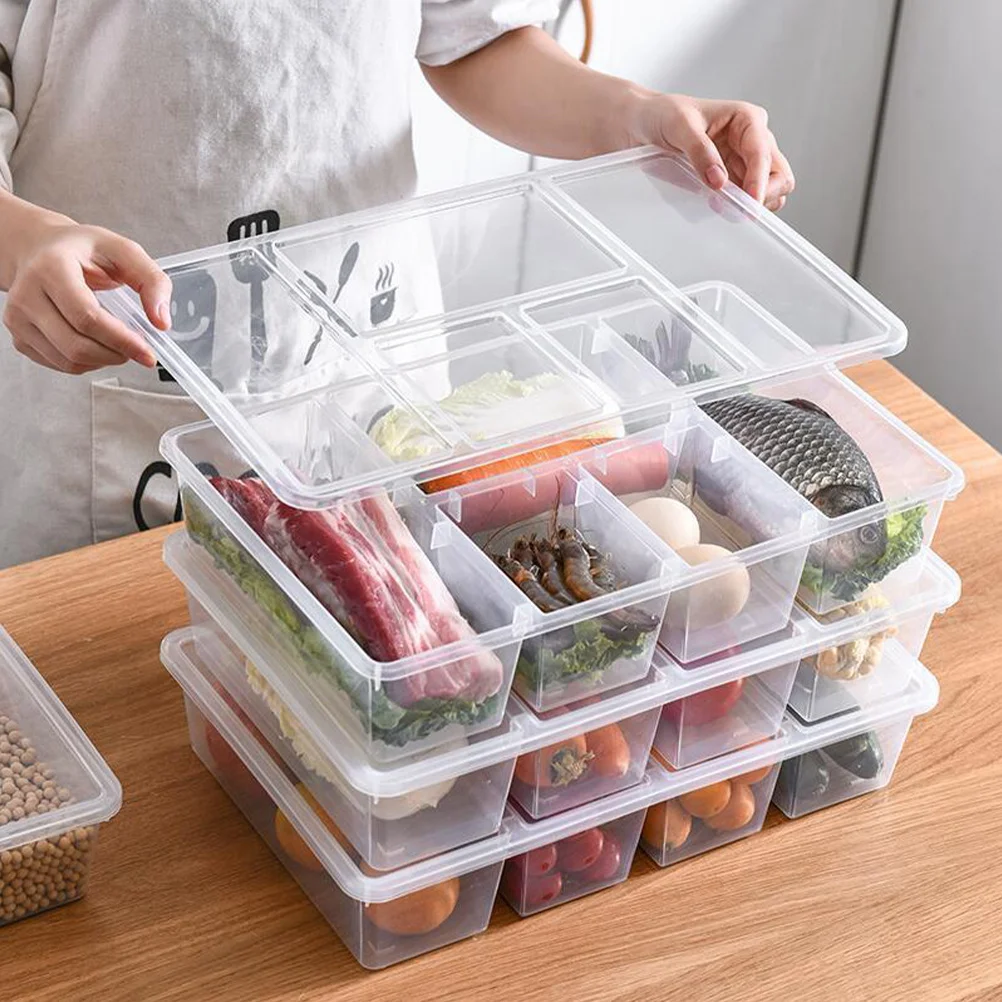 

Refrigerator Food Storage Organizer Box PP Multi-Compartment Clear Fridge Preservation Container Food Containers