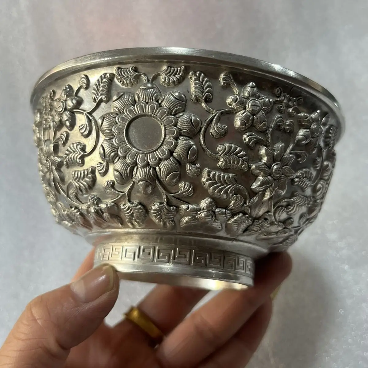 

Brass pure copper silver-plated flower blooming rich bowl collection Daqing annual rich bowl home ornament