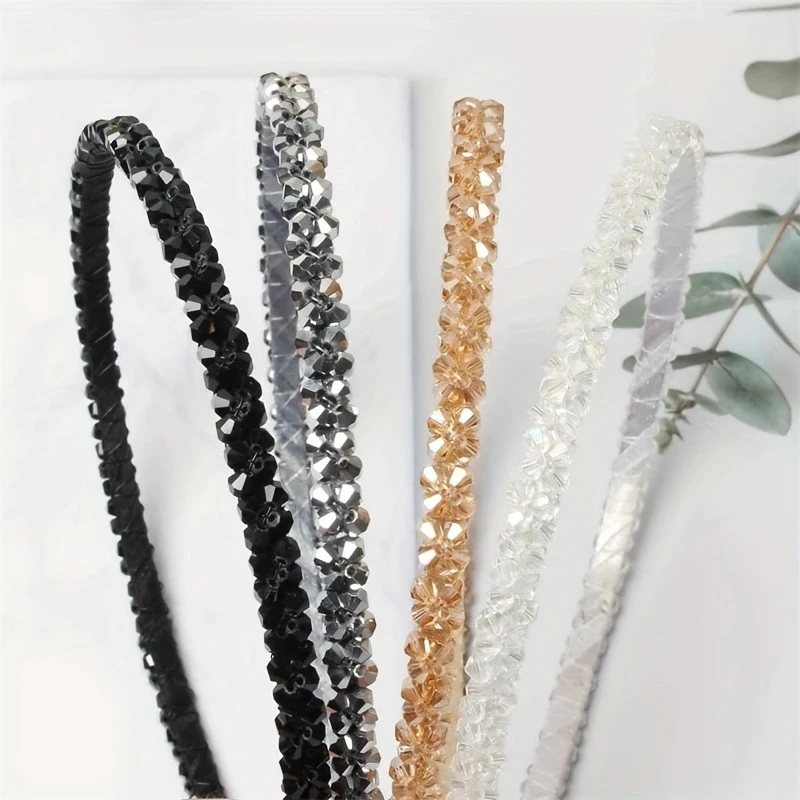 2pcs/Set Handmade Beaded Headband Exquisite Crystal Rhinestone Flower Imitation Pearl Hairbands Women Hair Accessories