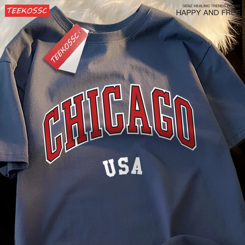 Chicago Usa Classic City Graphic T-Shirt Mens Street Crewneck T Shirts Tee Clothes Tshirt Casual Cotton Short Sleeve Couple