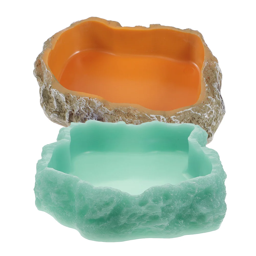 

2Pcs Resin Reptile Water Dish Food Bowl Durable No Odor Safe Use Night Glow Feeding Supplies for Small Animals Lizards Tortoises