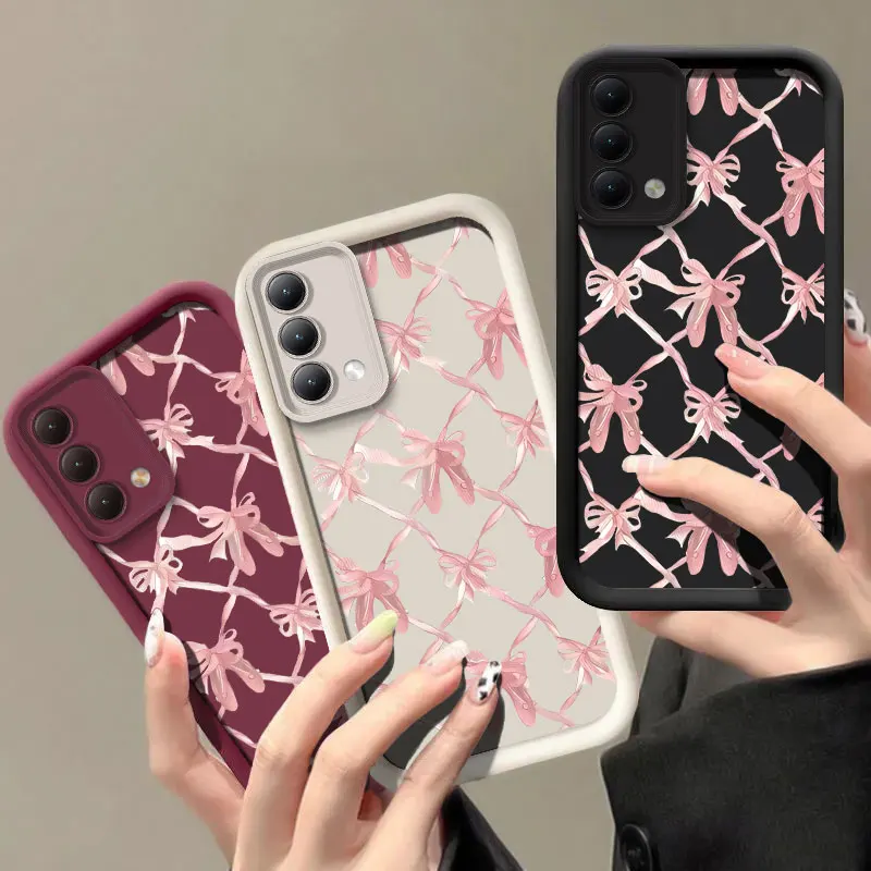 Casing pelindung lensa kamera, sarung HP untuk OnePlus 8T 10R 11 ACE2 3 Pink pita motif tahan guncangan silikon penutup lembut Funda