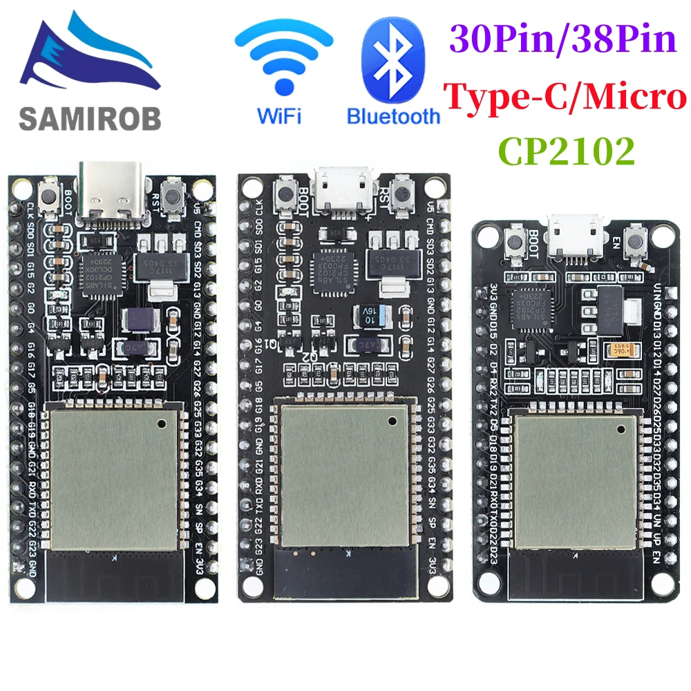 CP2102 WROOM ESP32 Development Board 30Pin/38Pin Micro/Type-C USB WiFi+Bluetooth Ultra-Low Power Consumption Dual Core CPU