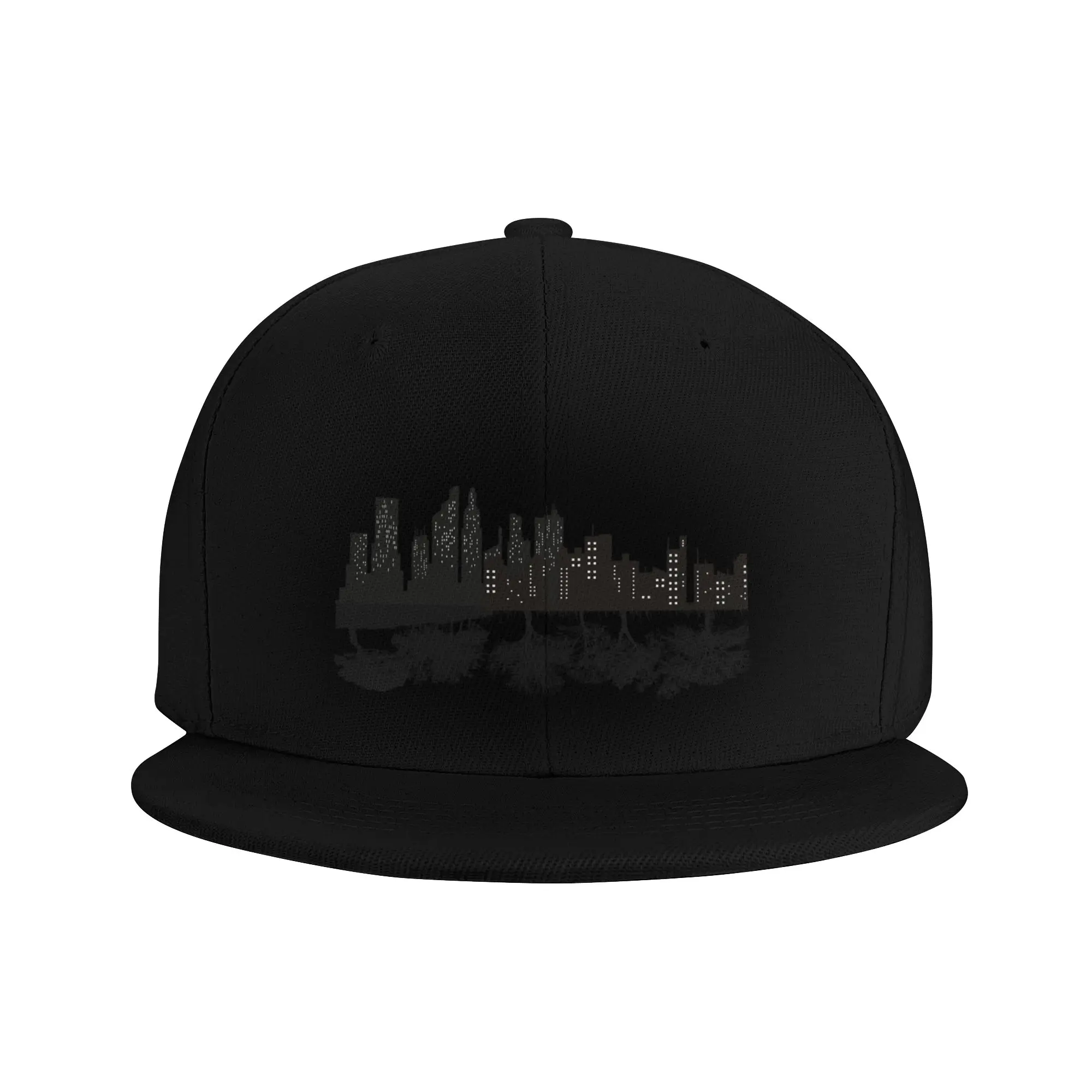 Fashion City Skyline at Night Flat Brim Sun Hat  Vintage Trendy Men's Hat