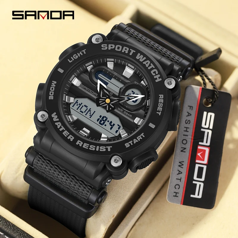 SANDA Mysterious x Style Watch Double Display Clock Military Digital LED Army Man Watch Student Electronics Wristwatches 3139