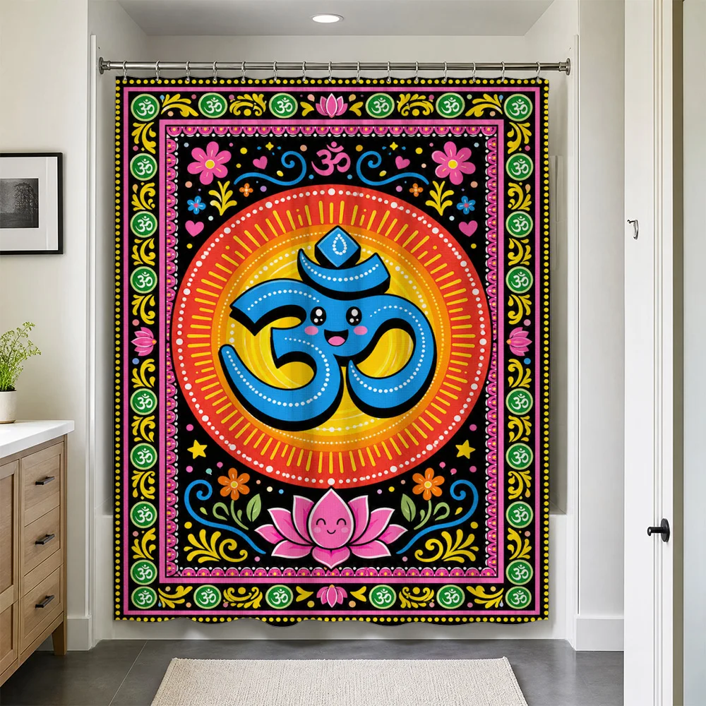 Boho Om Mandala Om Symbol Spiritual Yoga Waterproof Shower Curtain Liner Bohemian Hindu Art Tropical Meditation Decor for Pooja