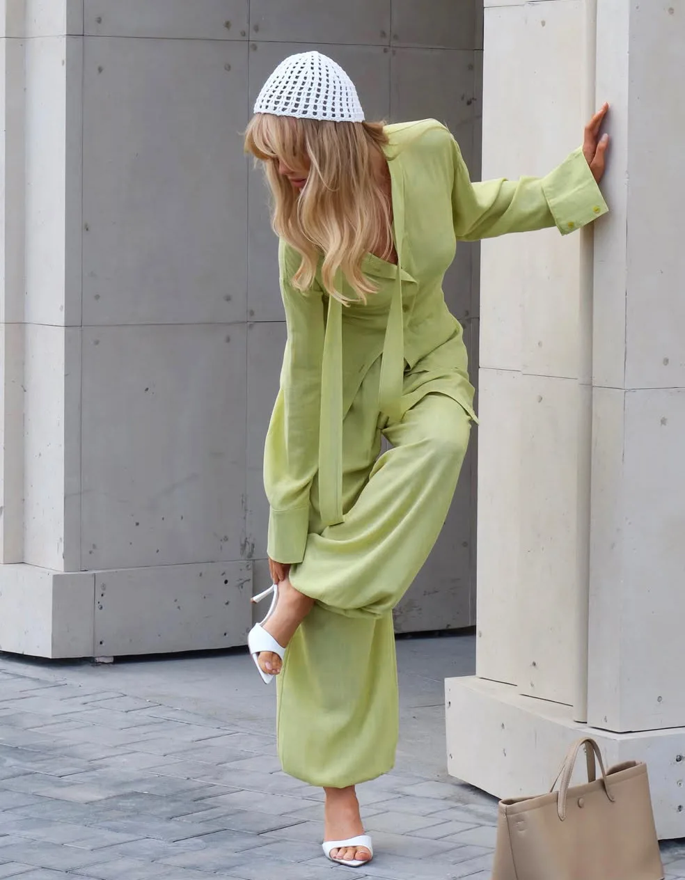 Slim-fitting and Thin Lapel Streamer Long-sleeved Shirt Loose Casual Drape Bloomers Pure Cotton Shirt Trousers Two-piece Set