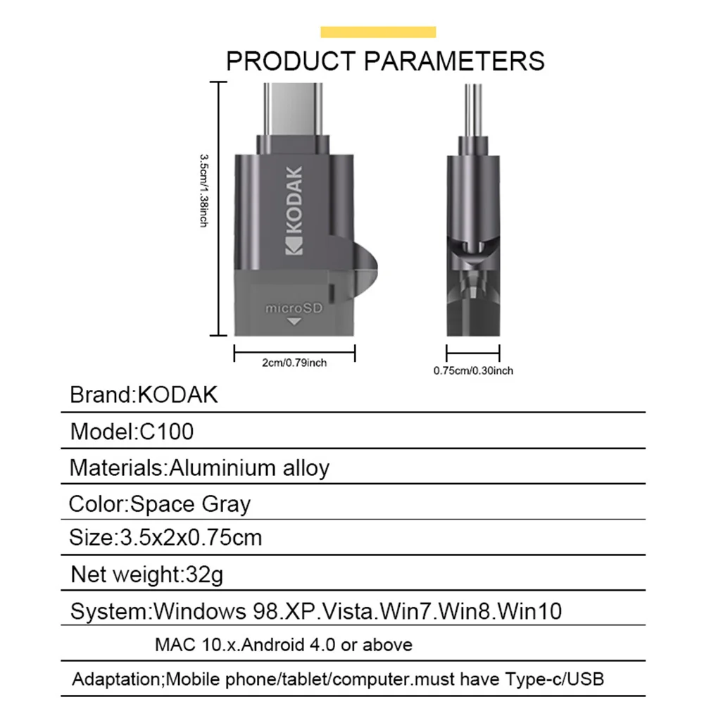 Kodak Type-C Card Reader TF Micro SD Card High-speed Transmission Adapter Supports a capacity of up to 2TB