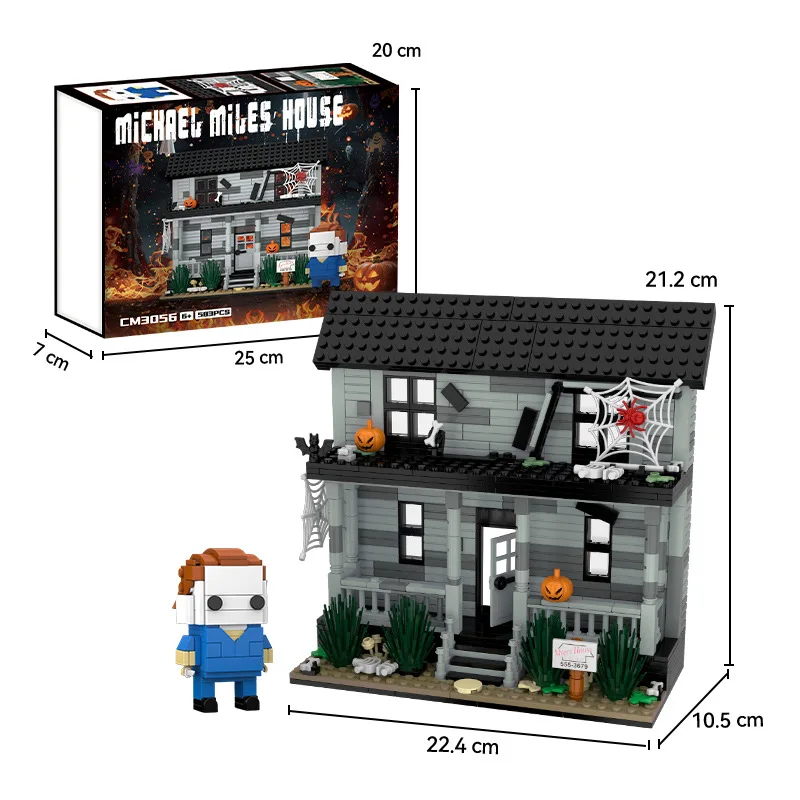 583 pezzi Nuovo Michael Myers House Building Block Set Film horror Iconico Street Architecture Modello Giocattoli Bambini Regali di Halloween
