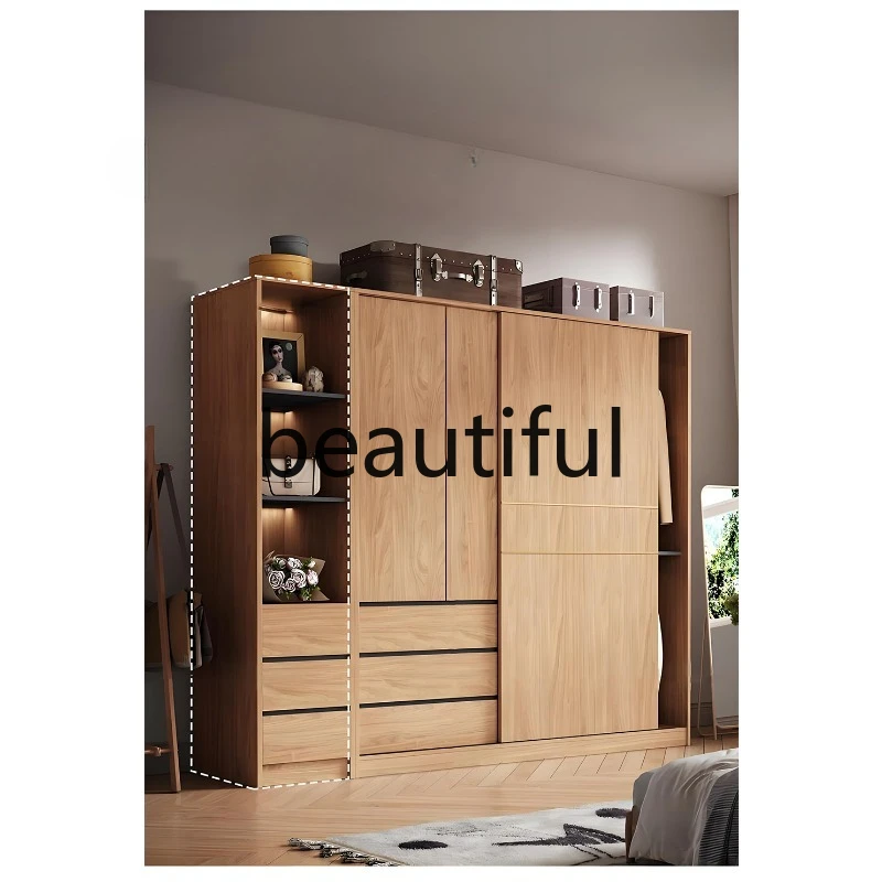 All solid wood wardrobe sliding door household bedroom sliding door storage cabinet small apartment sliding door locker wardrobe
