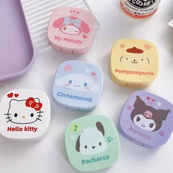 Kawaii Sanrio pudełko na soczewki kontaktowe Hello Kitty Cinnamoroll Kuromi przenośny futerał na okulary podróżny z przyssawką do pincety