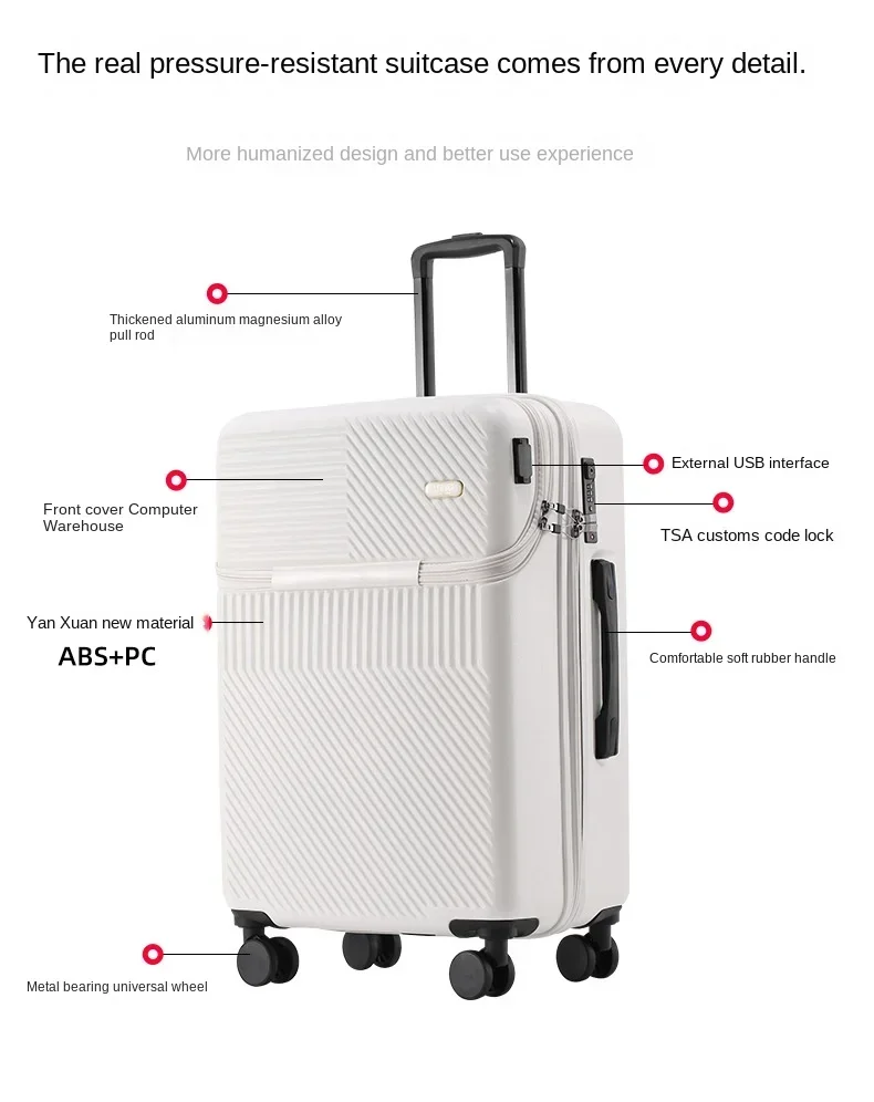 New 20"22"24 InchTravel Suitcase with Cup Holder Front Opening Trolley Case with Wheels Business Boarding Box Rolling Luggage