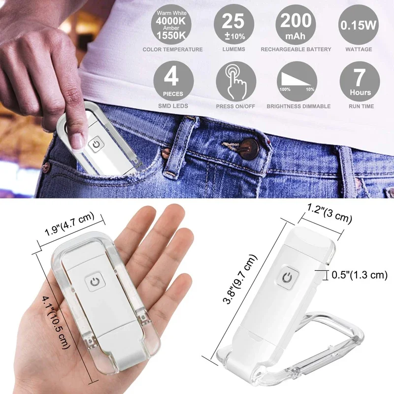 USB Rechargeable Book Reading Light Brightness Adjustable LED Clip on Book Light Eye Care Book Lamp for Kids Read Light