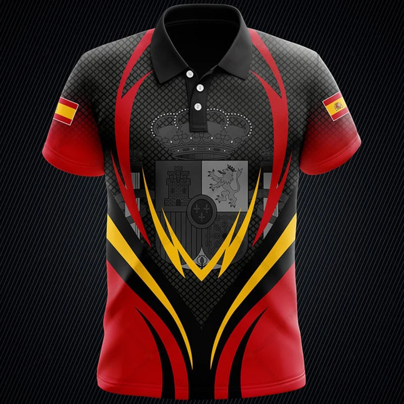 Custom Name Spain Fire Pattern Football Polo Shirt Summer Unisex Casual Streetwear Loose Fast Dry Jersey Plus Size Sportswear