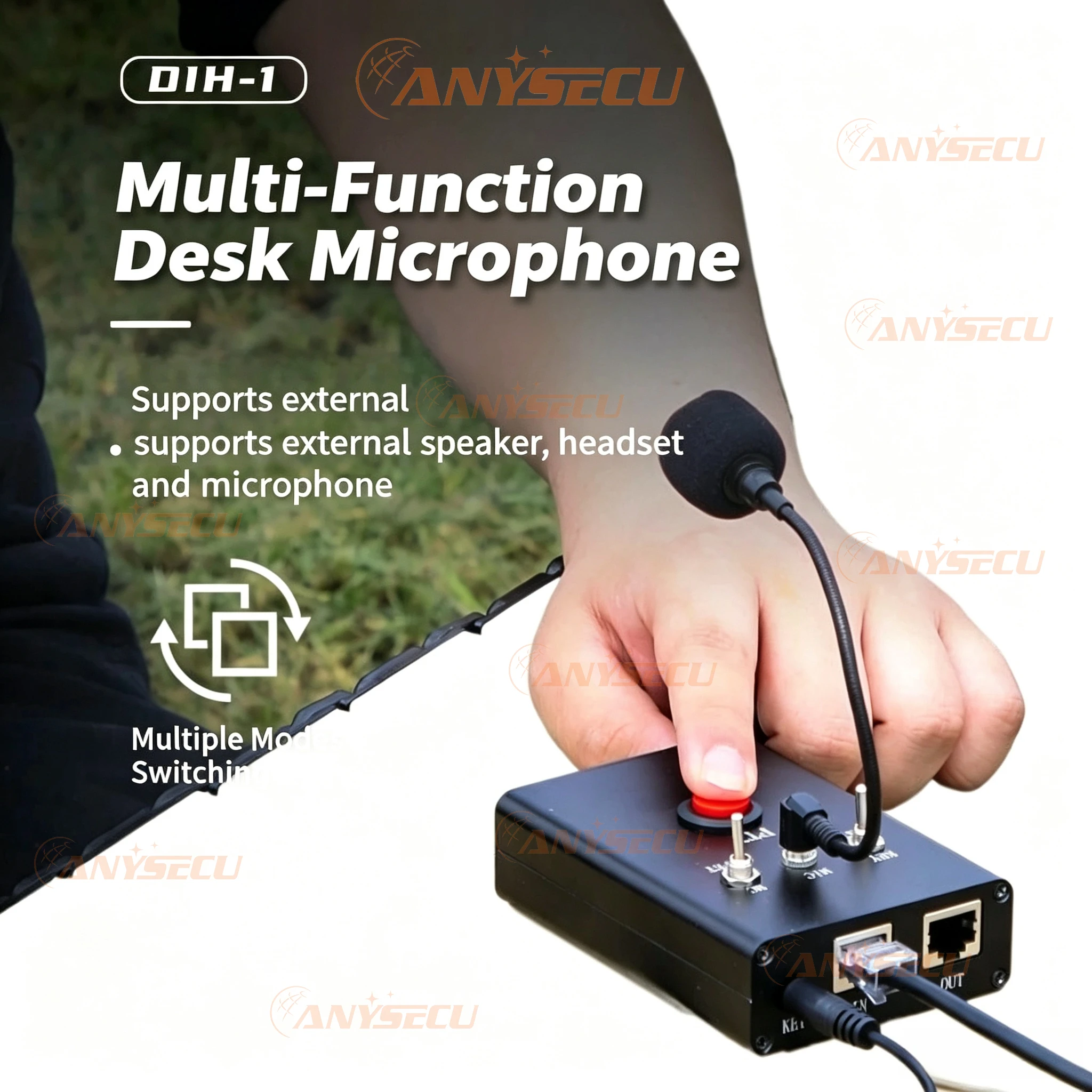 ANYSECU DIH-1 Multi-Function Desk Microphone Ham Radio PTT Key Mic for Xiegu Yaesu Shortwave Radio with External Speaker Headset