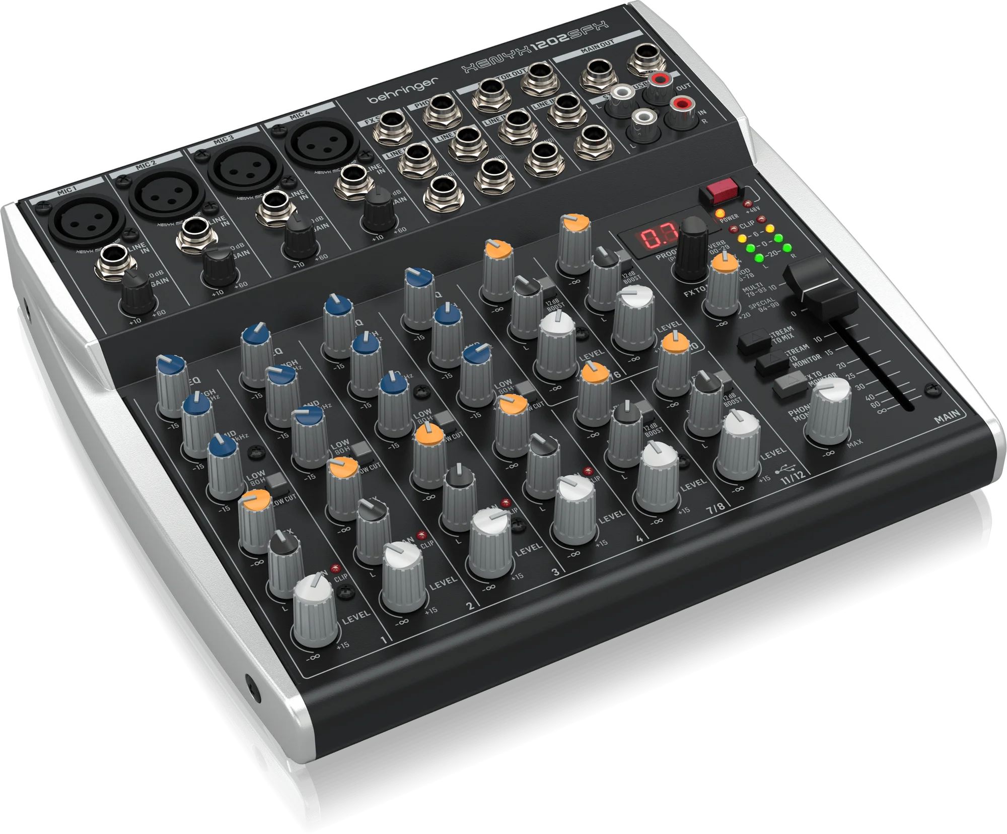 Behringer Premium Analog XENYX 1202SFX Mélangeur 12 entrées avec interface de streaming USB et effets Klark Teknik
