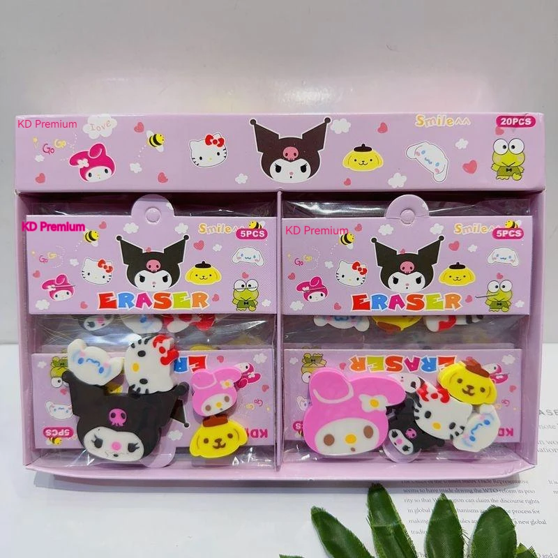 New Sanrio Cartoon Eraser 20pcs Cute Kuromi Hello Kitty Melody Cinnamoroll Set cancelleria gomma regalo per bambini premio scolastico