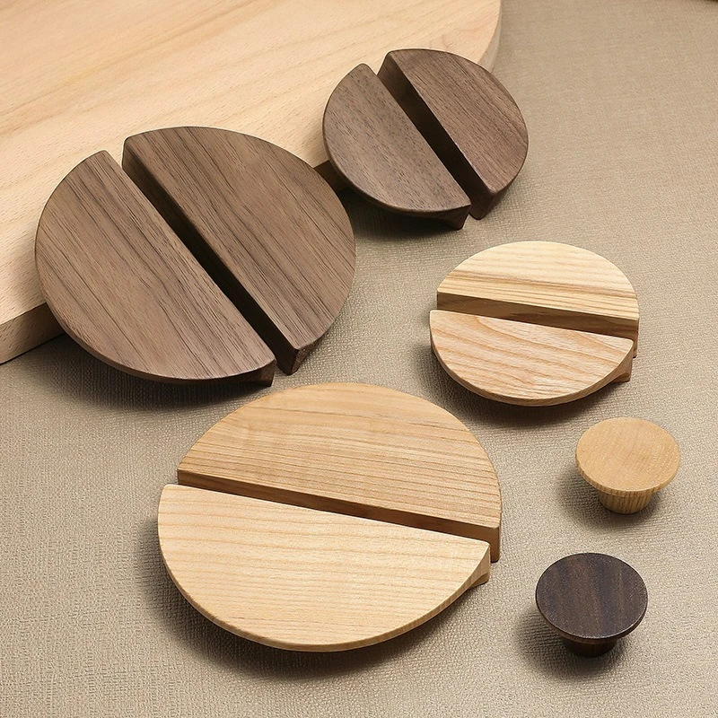 

New Chinese Style Walnut Cabinet Door Handle Wood Grain Semi-circular Wood Cabinet Drawer Wardrobe Door Handle